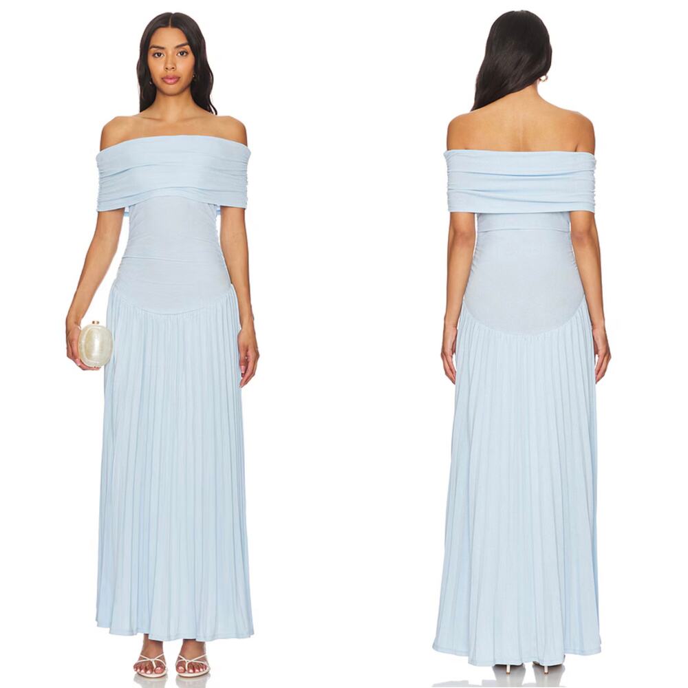 Lioness Field of Dreams Off-the-Shoulder Maxi Dress in Light Blue Size Medium